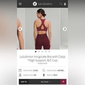 Lululemon Invigorate Bra